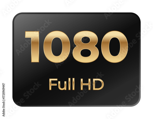 1080 full hd display icon with golden text on black background.