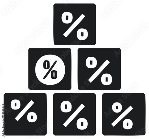 Collection of black square icons with white percentage symbols for discount and sale concepts