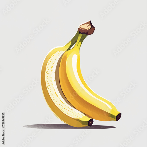 Two ripe bananas in a minimalist style with soft shadows  