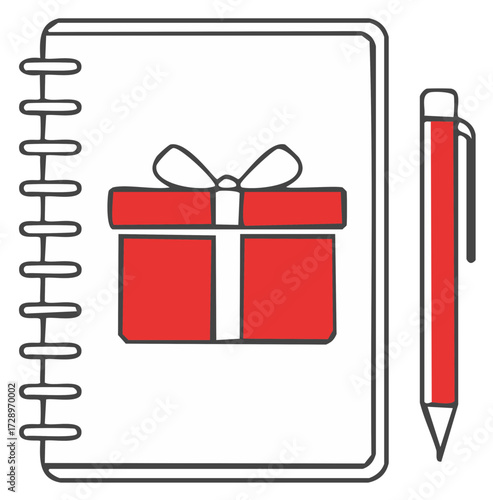 Creative gift idea notebook with pen illustration for planning and journaling