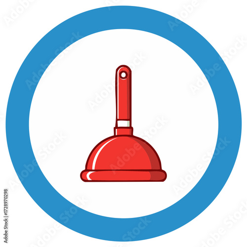 Red plunger icon with blue circle on white background illustration
