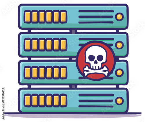 Server Rack with Skull and Crossbones Danger Symbol
