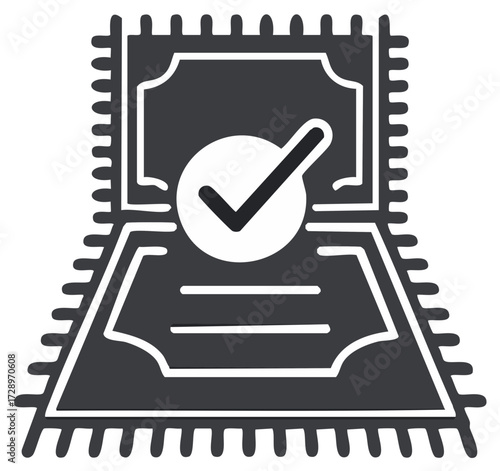 Acceptance stamp icon on a prayer mat design symbol for approval and authentication