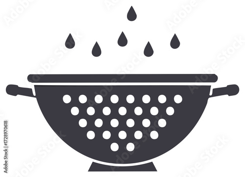 Black Colander Draining Water Drops Kitchen Utensil Simple Graphic