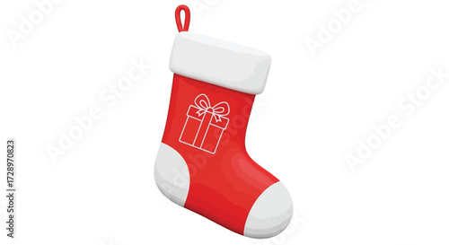 Festive red christmas stocking with gift