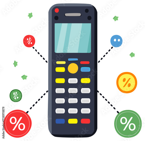 Retail Handheld Scanner with Digital Discount and Loyalty Program Icons