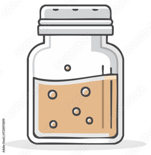 Glass Jar with Orange Liquid and Bubbles, Hand Drawn Style, Isolated Object