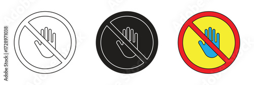 Hand touching prohibition icon set. Hand touching prohibition vector icon