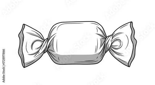 Illustration of a wrapped candy in black and white