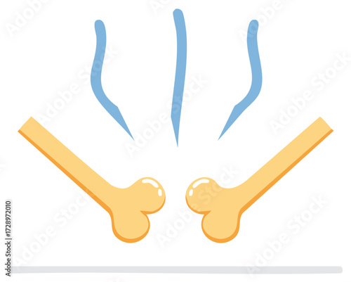 Cartoon illustration of cracked bones and blue vapor, medical symbol.