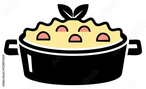 Casserole dish vector illustration with sausage and greens icon graphic design element