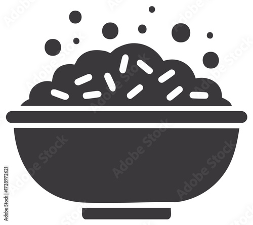 Simple Icon of a Bowl Filled with Grains and Bubbles