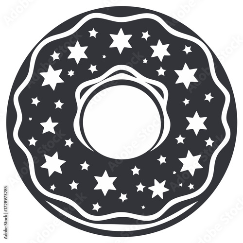 Stylized Doughnut Illustration with Star Sprinkles Dark Background Sweet Pastry Treat