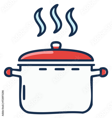 Steaming pot with lid illustration, cooking concept for homemade meal preparation with healthy ingredients