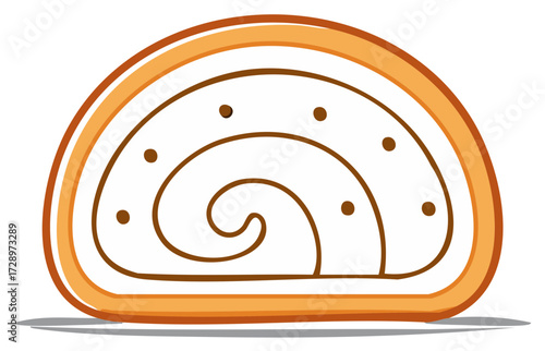 Rolled Swiss Cake Slice with Chocolate Swirl and Dots Illustration