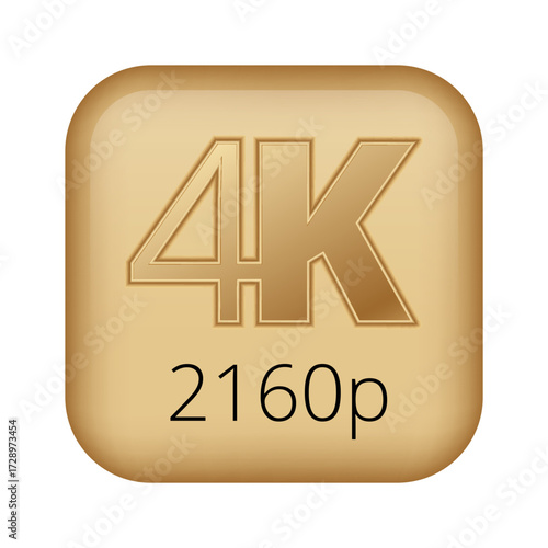 4k 2160p ultra high definition icon with golden button design.