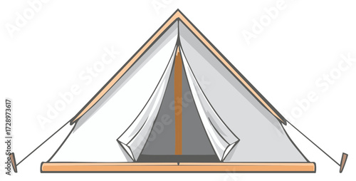 Open Canvas Bell Tent with Wooden Poles and Stakes for Outdoor Camping and Glamping