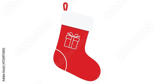 Red christmas stocking with gift box for decoration