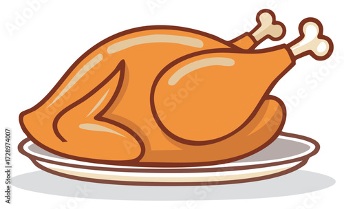 Cartoon Roasted Turkey on a Platter for Thanksgiving Holiday Dinner