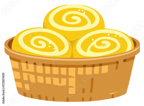 Three Swirled Sweet Rolls in a Woven Basket