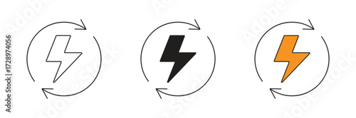 Electric Energy Cycle Circle Line Icon. Vector icon set of electric cycles.