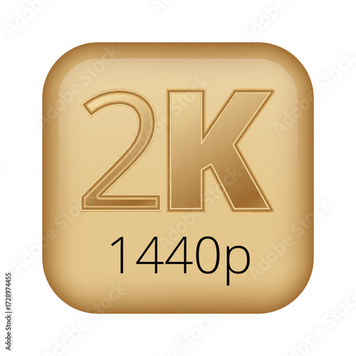 2k 1440p resolution icon in gold square design.