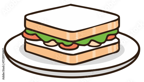 Illustration of a sandwich on a plate ready to be eaten for lunch or breakfast meal