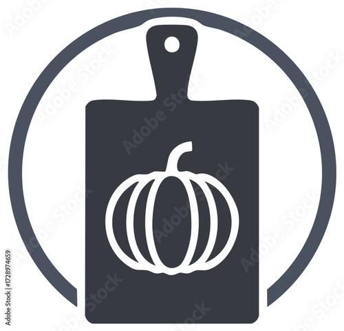 Cutting Board with Pumpkin inside of Circle Decoration for Autumn Events