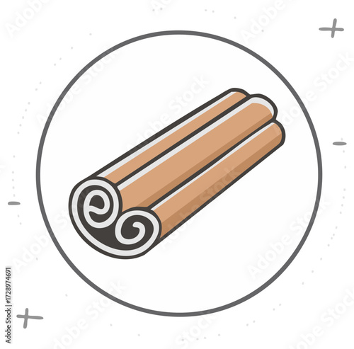 Stylized cinnamon sticks inside circle for food flavoring and decoration