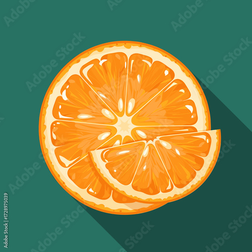 A vibrant illustration depicting a sliced orange with segments, showcasing juicy details.