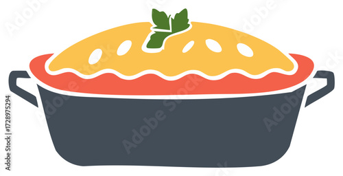 Stylized Casserole Dish with Pie Crust Topping and Parsley Decoration Delicious Hot Food