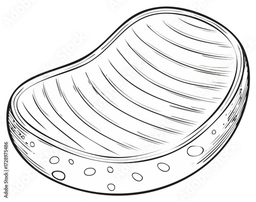 Textured bean shape sketch with stripes and dots, hand-drawn outline illustration
