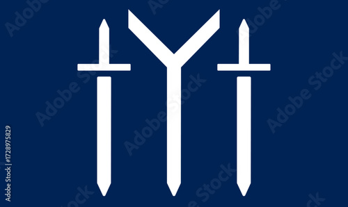 Isolated vector symbol of Kayi tribe in blue and white, isolated symbol, traditional symbol, Turkish Kayi tribe, Kayi emblem, Kayi tamga, Ottoman tribe symbol, Kayi clan emblem, Kayi tribe logo, blue 