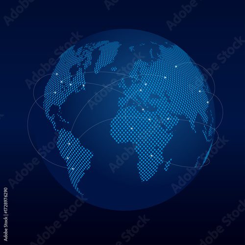 Global Connectivity Icon – Stylized Digital Earth with Data Network Overlay
