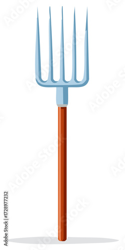 Cartoon pitchfork with wooden handle farm tool vector illustration