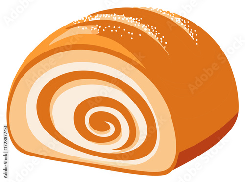 Swirled Cinnamon Bread Roll Slice with Sugared Top Isolated on White Background