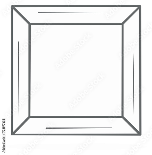Abstract line art illustration of a three dimensional open cube concept with empty space