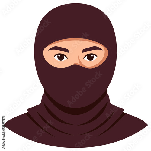 Anonymous person wearing dark balaclava ski mask showing only eyes security or mysterious concept vector illustration