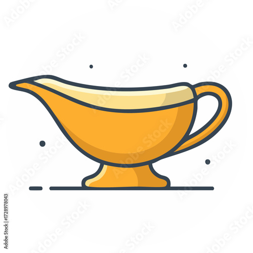Golden gravy boat filled with sauce simple flat color line icon