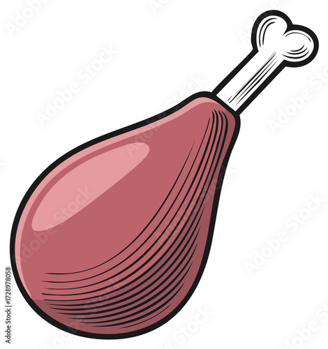 Cartoon illustration of a cooked meat leg, isolated on white background