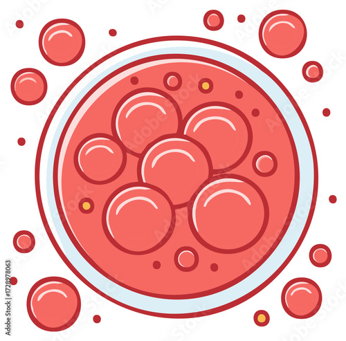 Cartoon Illustration of Red Blood Cells in Glass Dish, Medical or Health Sciences Theme