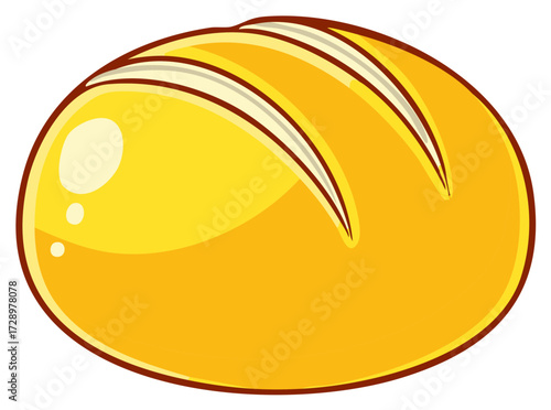 Cartoon Loaf Depicting Golden Brown Baked Bread with Crusty Top Surface