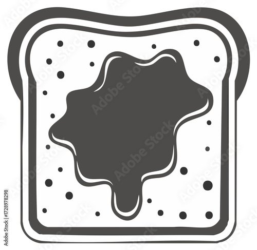 Monochrome vector illustration of a delicious toast bread slice with a sweet spread