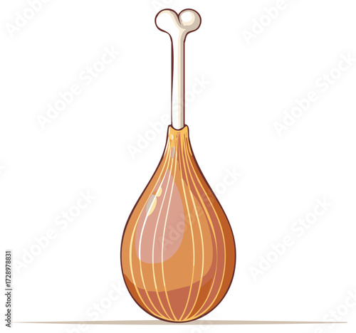 Cartoon-styled illustration of bone-shaped chicken leg, food concept, playful graphic with a humorous twist, isolated on white background
