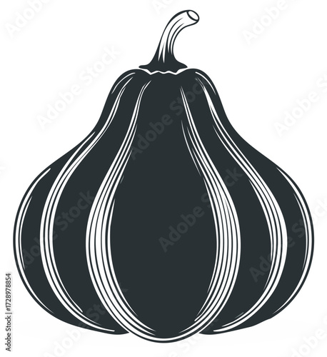 Graphic illustration of a pear shaped gourd with ridges