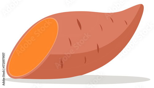 Delicious healthy raw sweet potato cut in half revealing vibrant orange interior a nutritious root vegetable illustration