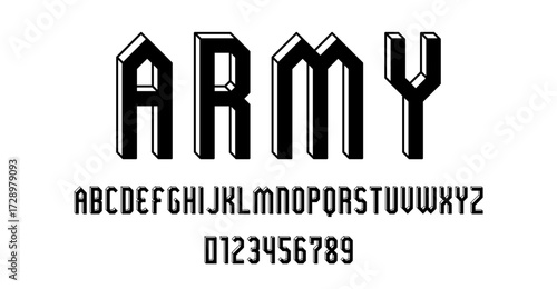 Set of alphabets font letters and numbers modern abstract outline 3D concept design with lines vector illustration