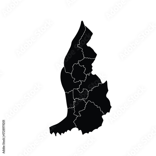 Vector illustration of black silhouette map of liechtenstein with internal borders