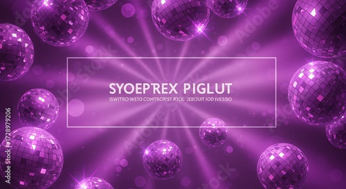Abstract composition with disco balls in vibrant purple light