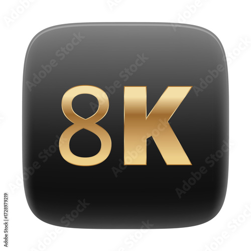 8k technology icon: sleek black and gold design for high-resolution displays.